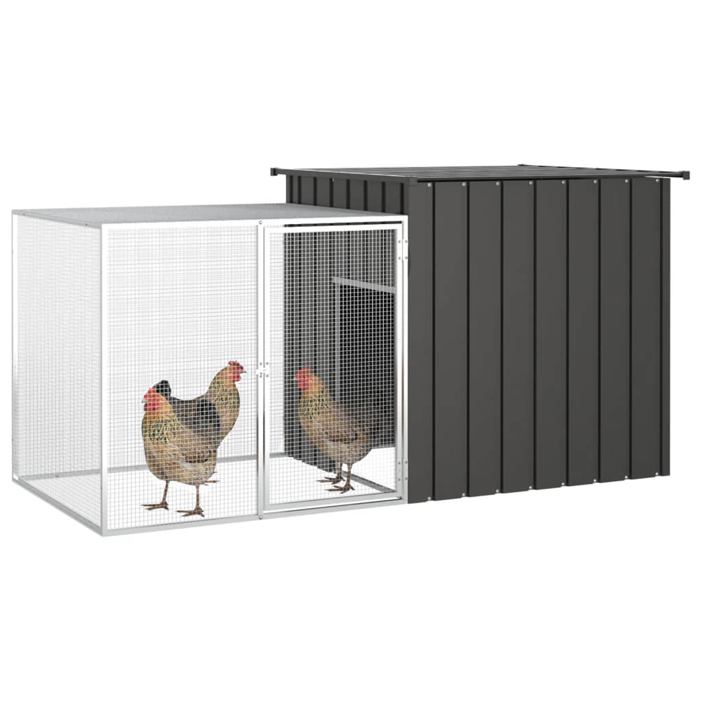 Vidaxl Chicken Coop 200x91x100 cm de acero galvanizado con antracita