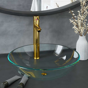 Vidaxl wastafel met kraan en pop-up afvoer gehard glas transparant