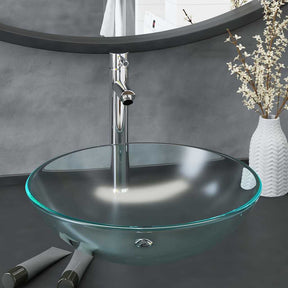 Vidaxl wastafel met kraan en pop-up afvoer mat gehard glas