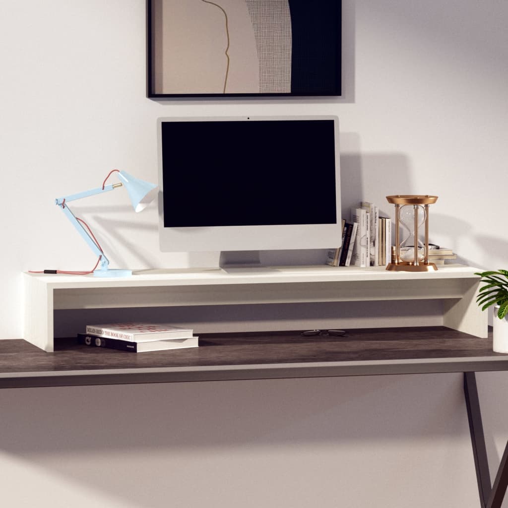 Vidaxl monitorstandaard 100x27x15 cm massief grenenhout wit