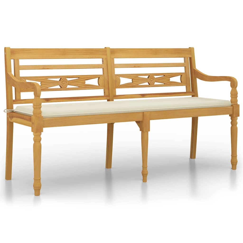 Vidaxl bankje batavia met crèmekleurig kussen 150 cm massief teakhout
