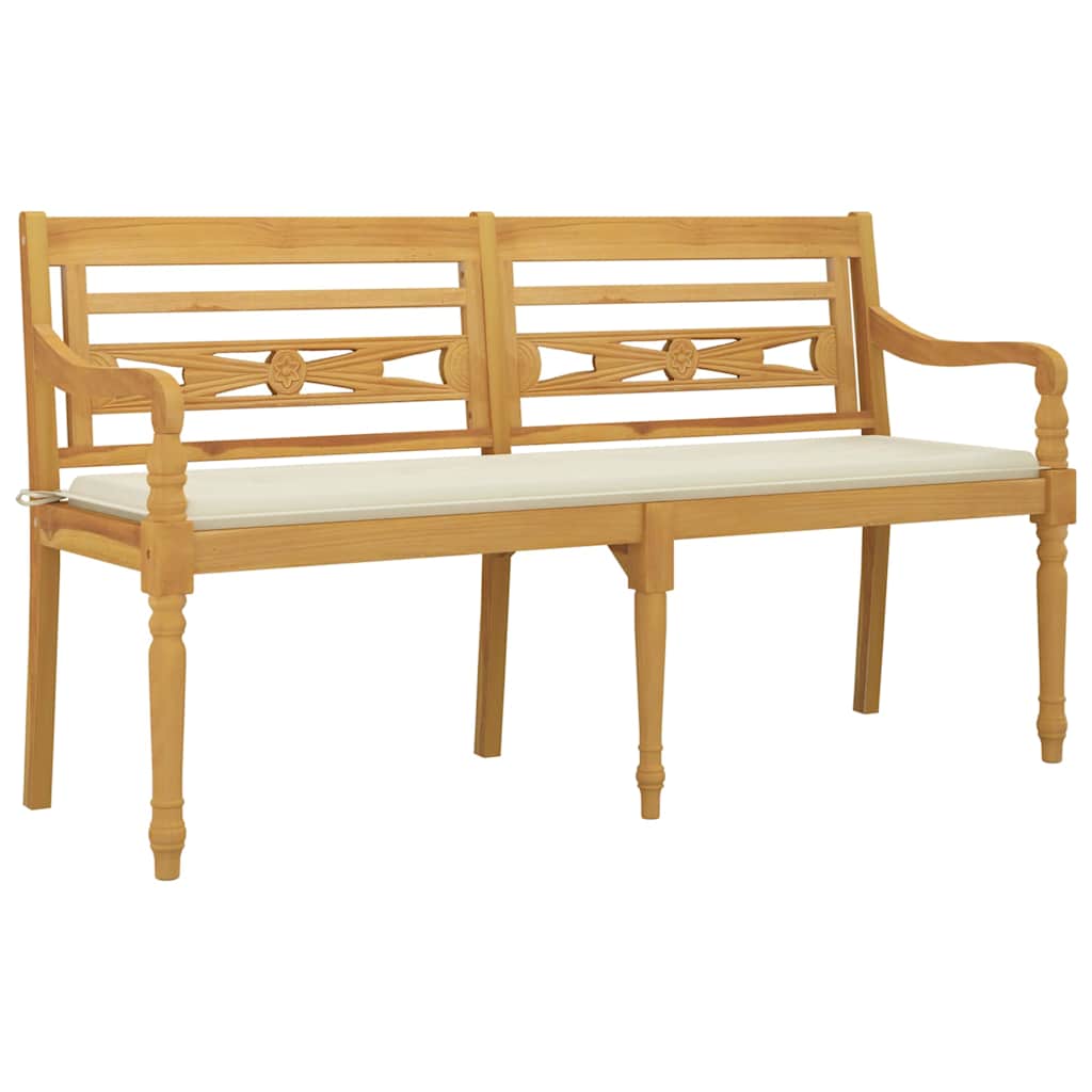 Vidaxl bankje batavia met crèmekleurig kussen 150 cm massief teakhout