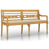 Vidaxl bankje batavia met beige kussen 150 cm massief teakhout