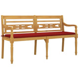 Vidaxl bankje batavia met rood kussen 150 cm massief teakhout