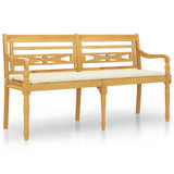 Vidaxl bankje batavia met crèmekleurig kussen 150 cm massief teakhout