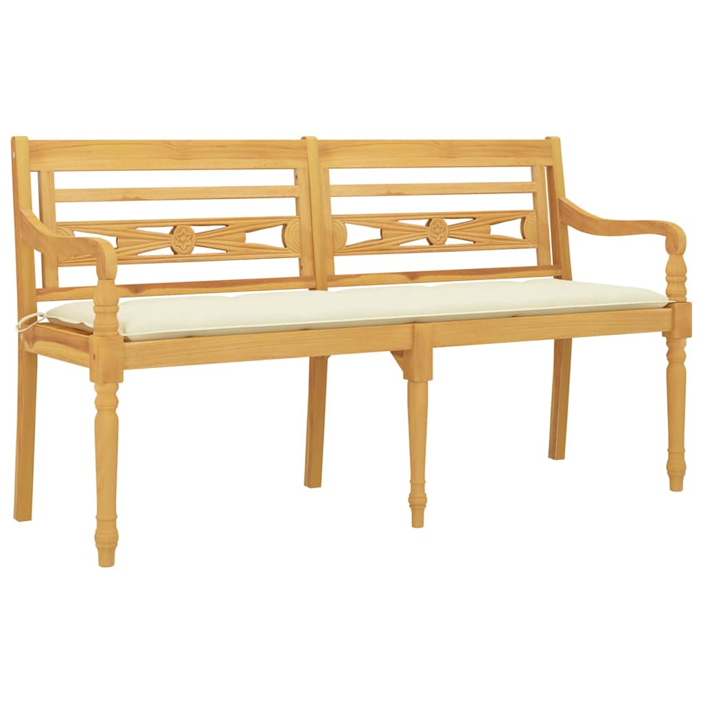 Vidaxl bankje batavia met crèmekleurig kussen 150 cm massief teakhout