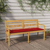 Vidaxl bankje batavia met rood kussen 150 cm massief teakhout