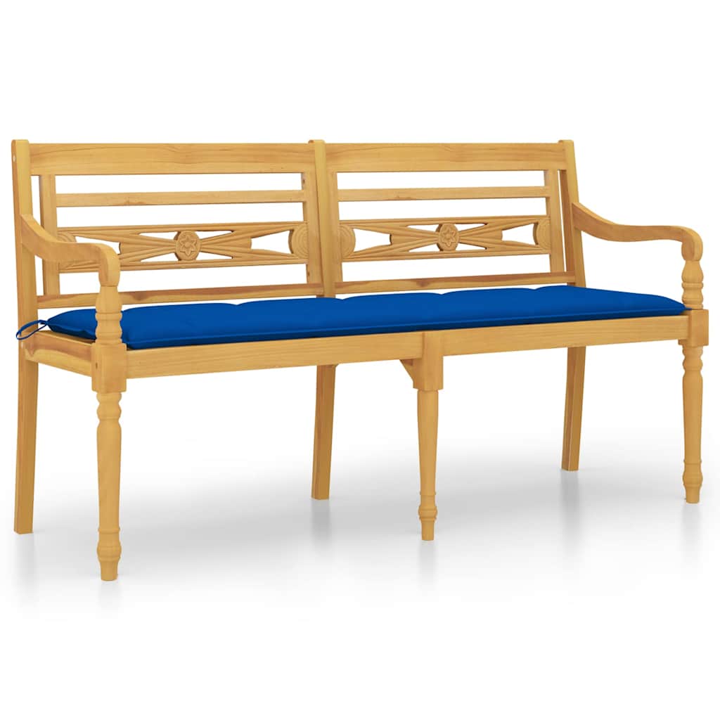 Vidaxl bankje batavia met blauw kussen 150 cm massief teakhout