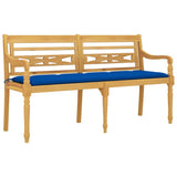 Vidaxl bankje batavia met blauw kussen 150 cm massief teakhout