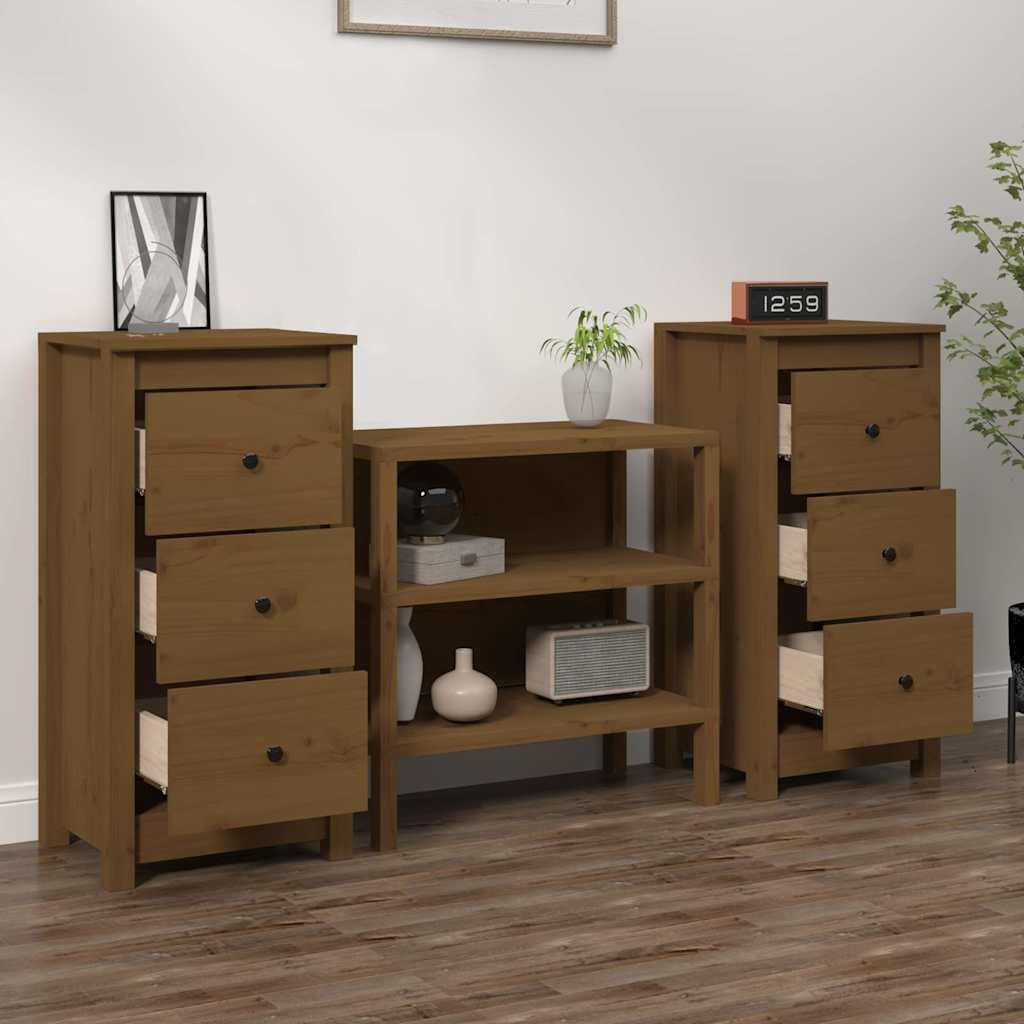Vidaxl dressoirs 2 st 40x35x80 cm massief grenenhout honingbruin