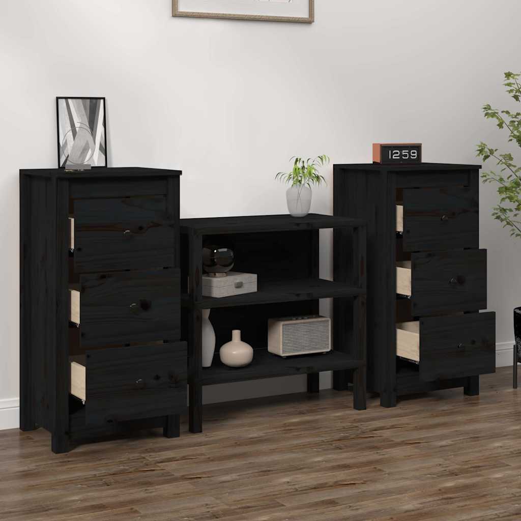 Vidaxl dressoirs 2 st 40x35x80 cm massief grenenhout zwart