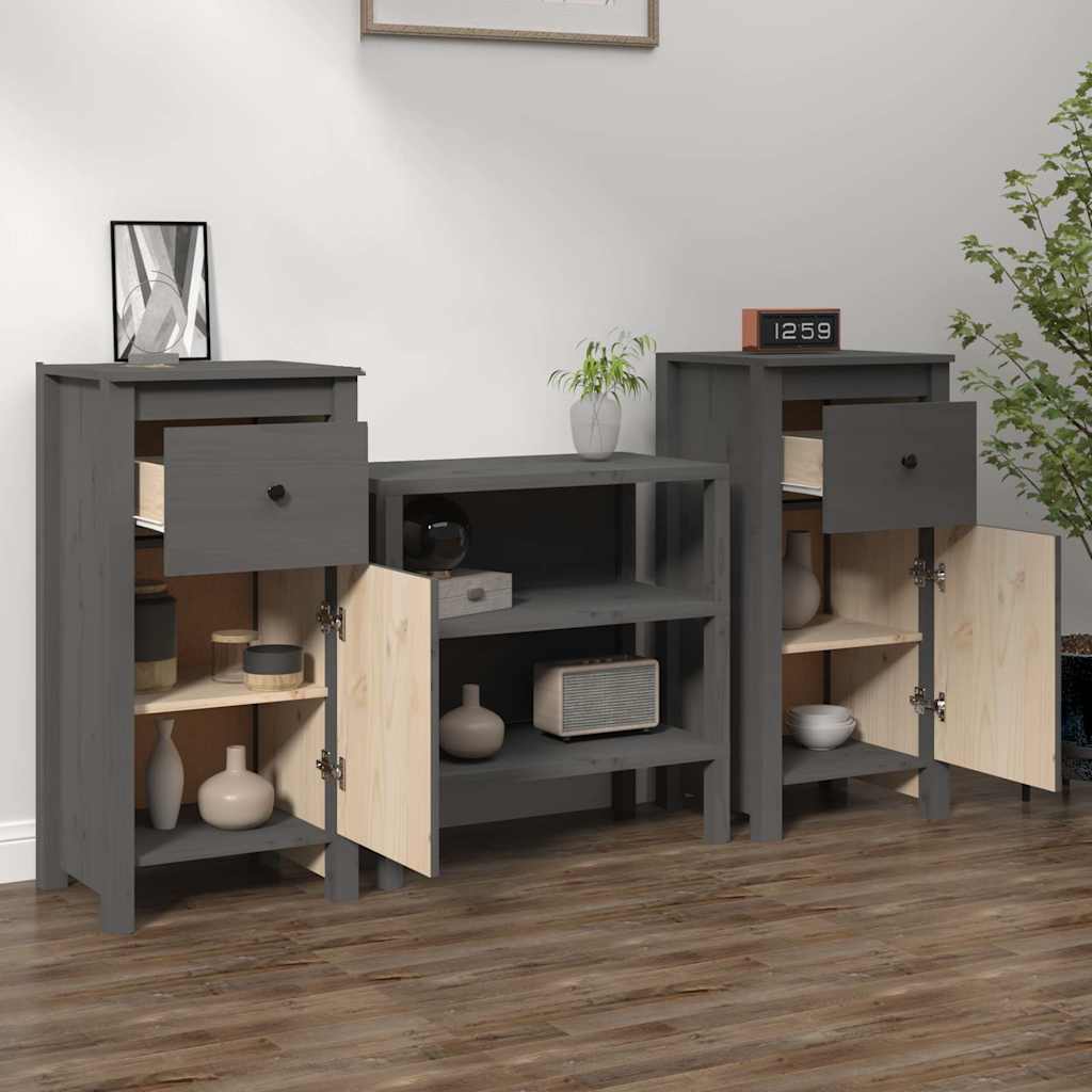 Vidaxl dressoirs 2 st 40x35x80 cm massief grenenhout grijs