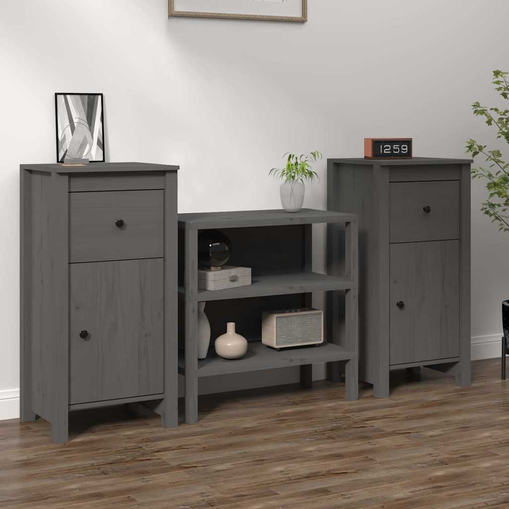 Vidaxl dressoirs 2 st 40x35x80 cm massief grenenhout grijs