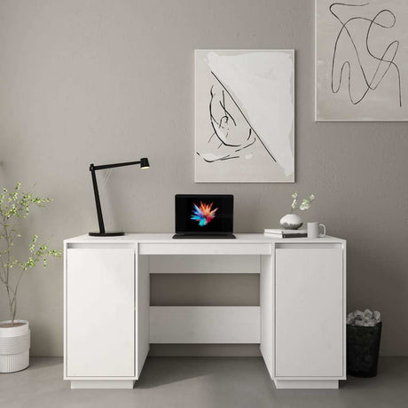 Vidaxl bureau 140x50x75 cm massief grenenhout wit
