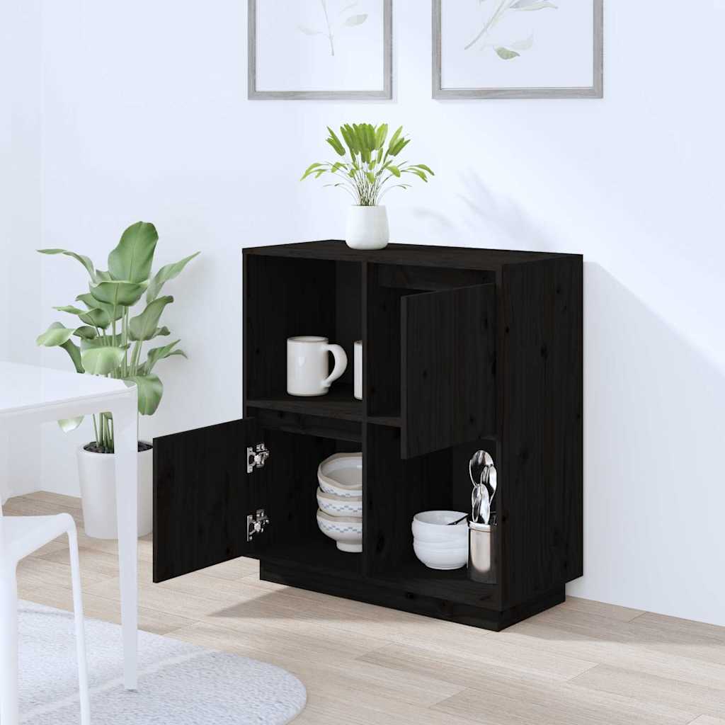 Vidaxl dressoir 74x35x80 cm massief grenenhout zwart