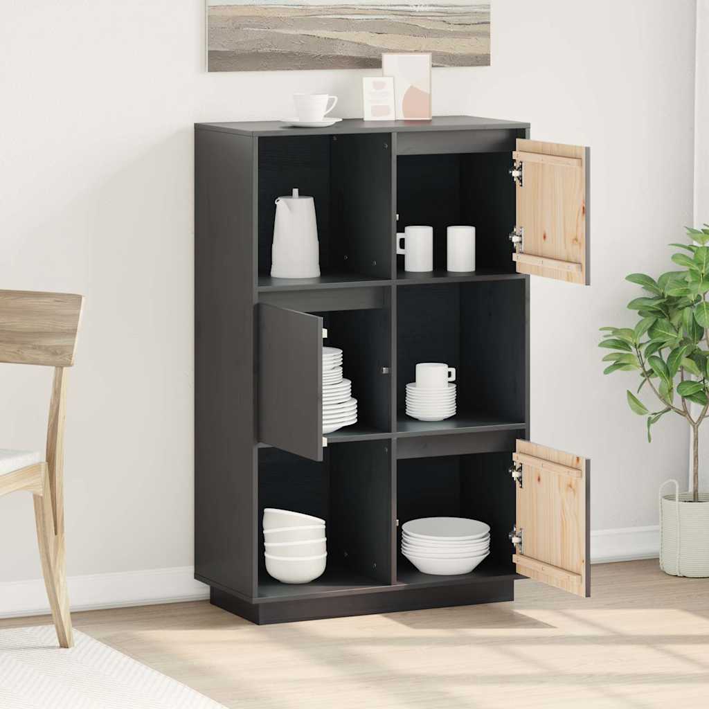Vidaxl hoge kast 74x35x117 cm massief grenenhout grijs