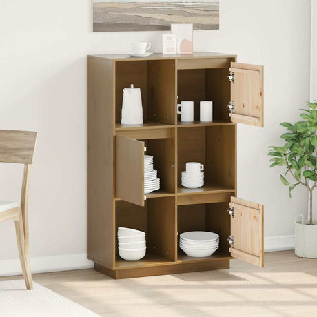 Vidaxl hoge kast 74x35x117 cm massief grenenhout honingbruin