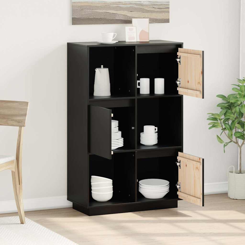 Vidaxl hoge kast 74x35x117 cm massief grenenhout zwart