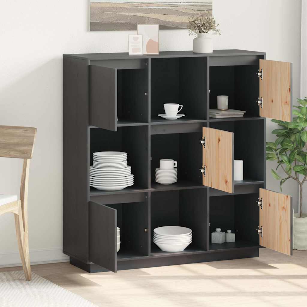 Vidaxl hoge kast 110,5x35x117 cm massief grenenhout grijs