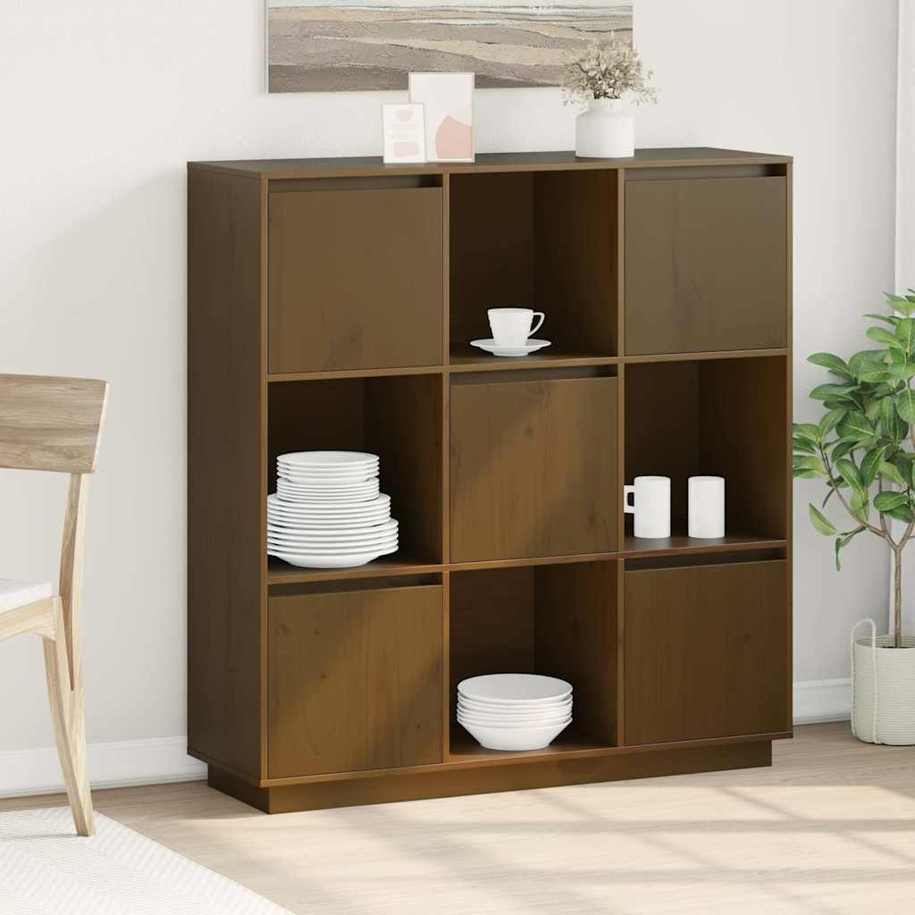 Vidaxl hoge kast 110,5x35x117 cm massief grenenhout honingbruin