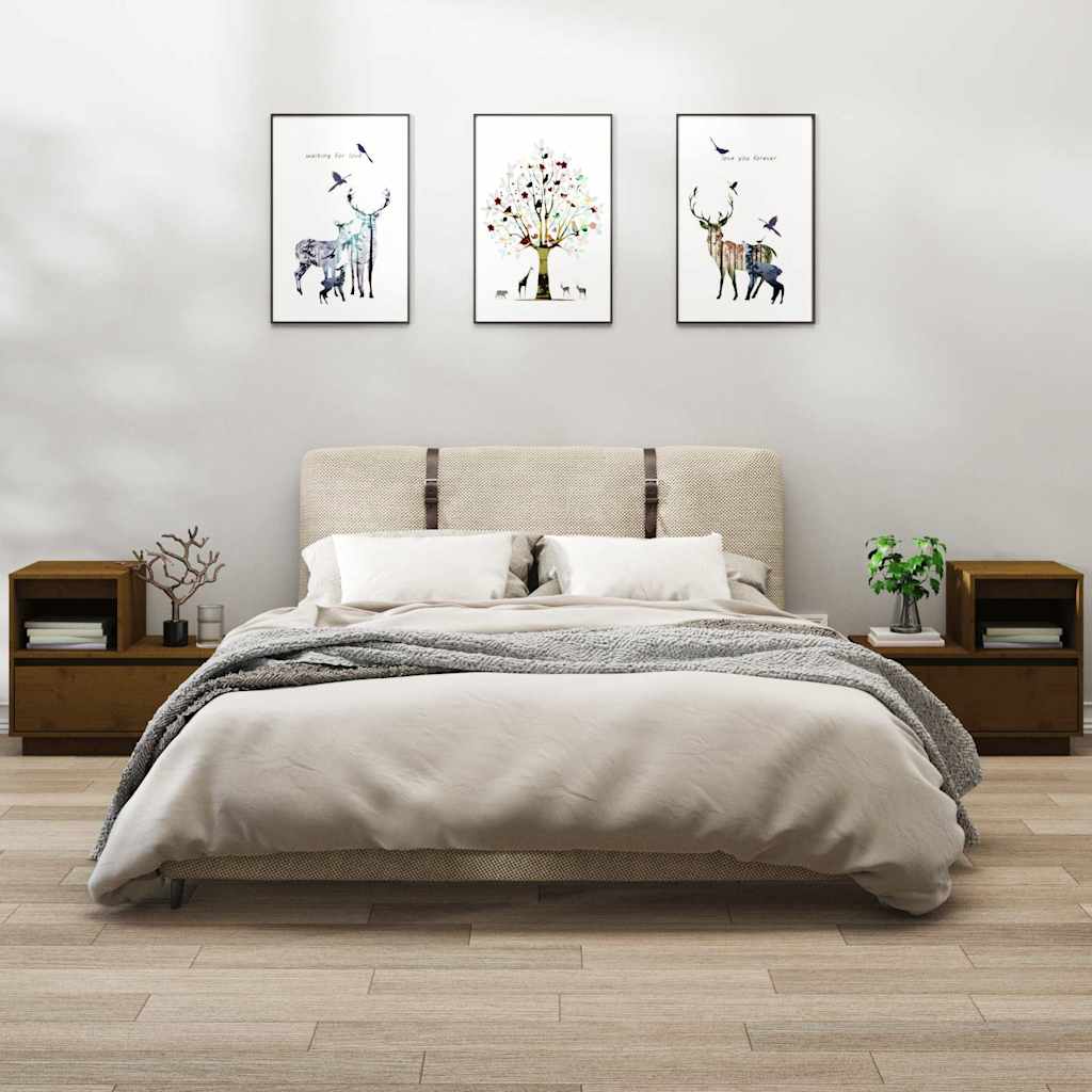 Vidaxl nachtkastjes 2 st 60x34x51 cm massief grenenhout honingbruin