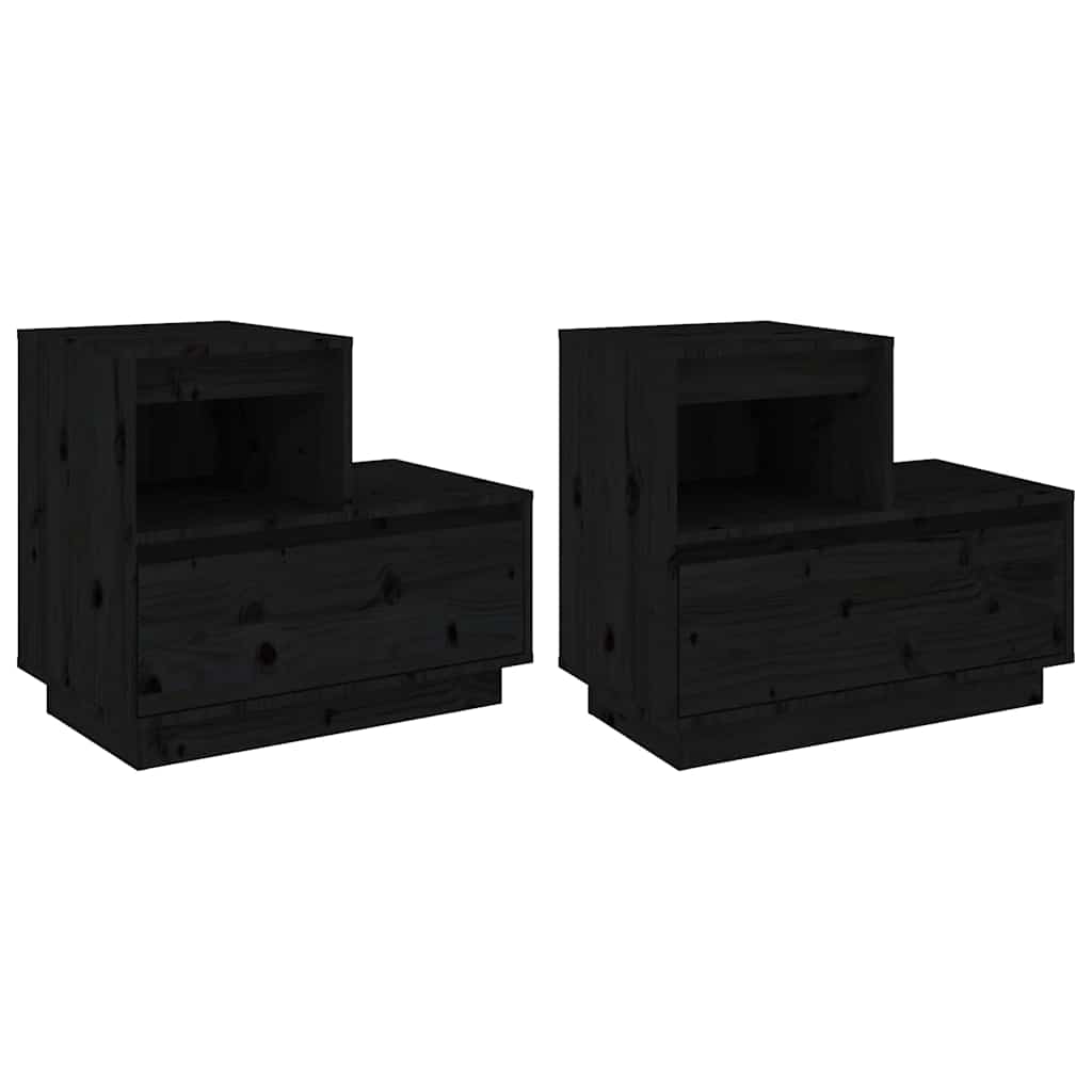 Vidaxl nachtkastjes 2 st 60x34x51 cm massief grenenhout zwart