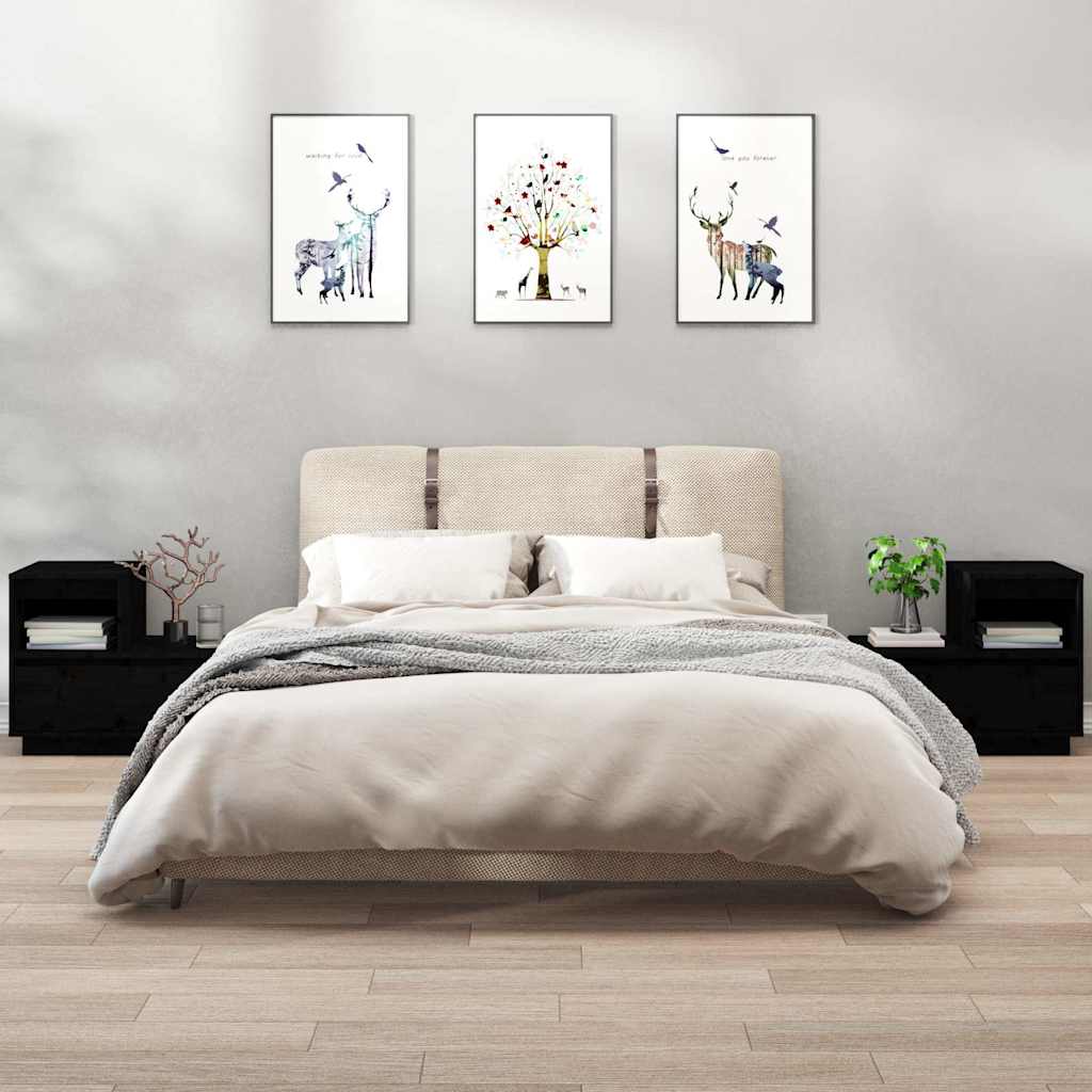 Vidaxl nachtkastjes 2 st 60x34x51 cm massief grenenhout zwart