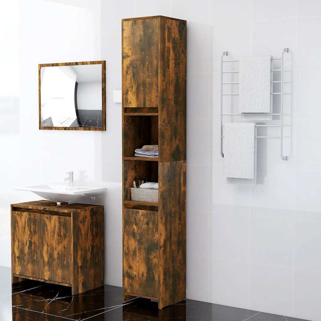 Vidaxl badkamerkast 30x30x183,5 cm bewerkt hout gerookt eikenkleurig