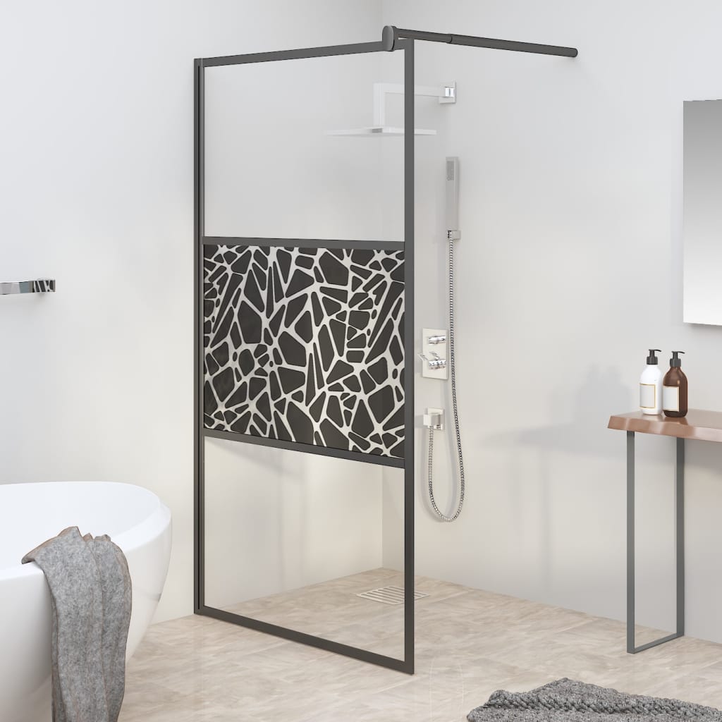 Vidaxl Walk-in-in tuš stena s kamnitim motivom 100x195 cm ESG steklo črno