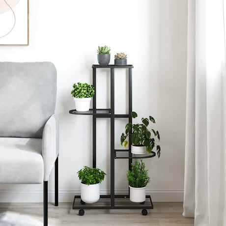 Vidaxl bloemenstandaard met wielen 4-laags 44x23x80 cm ijzer zwart
