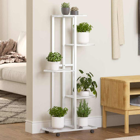 Vidaxl bloemenstandaard met wielen 5-laags 44x23x100 cm ijzer wit