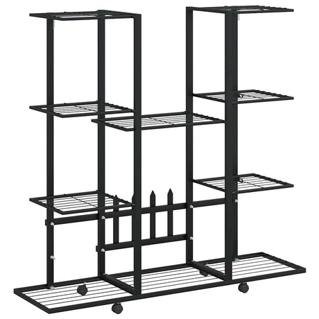 Vidaxl bloemenstandaard met wielen 94,5x24,5x91,5 cm ijzer zwart