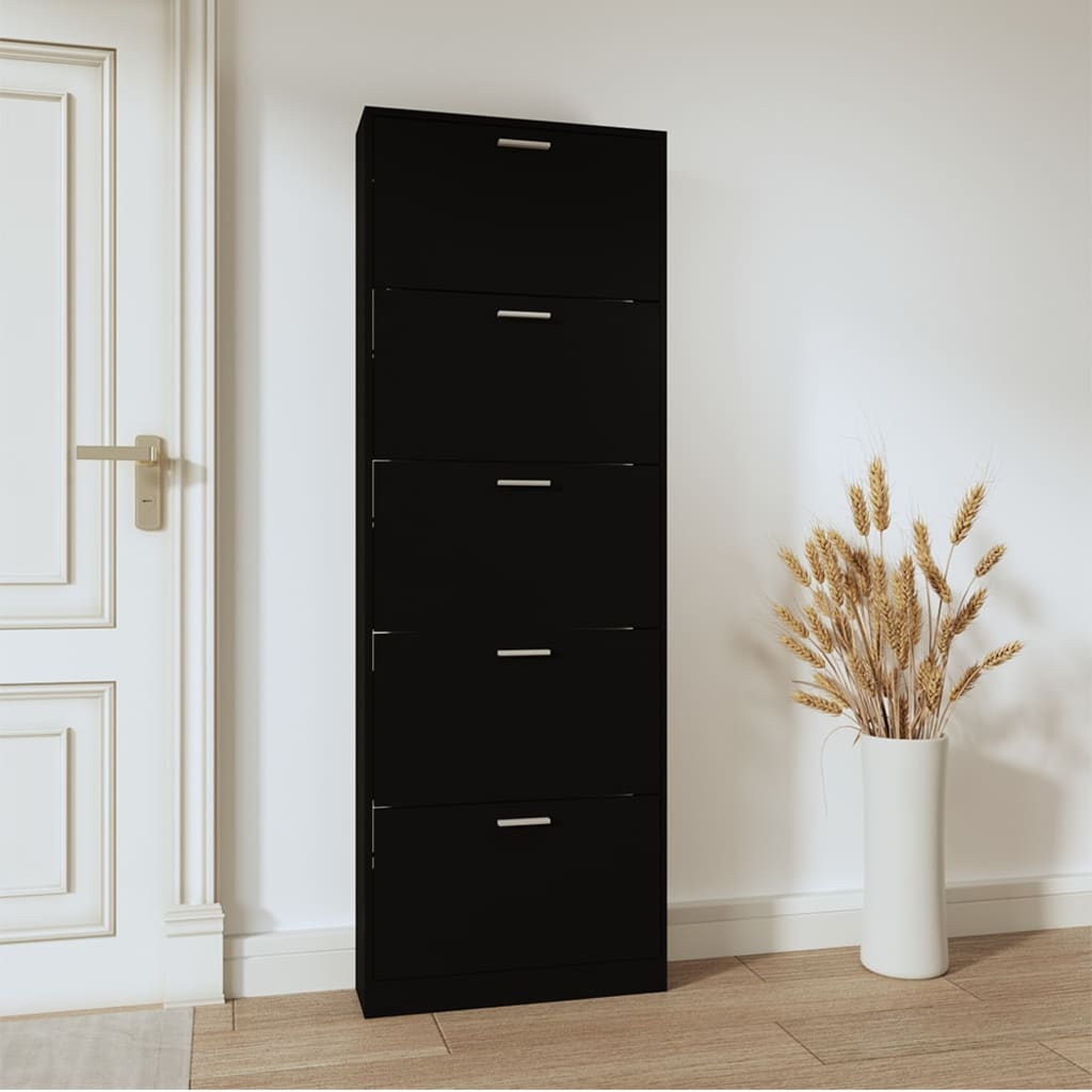 VidaXL Shoe cabinet 59x17x169 cm Processed Wood Black