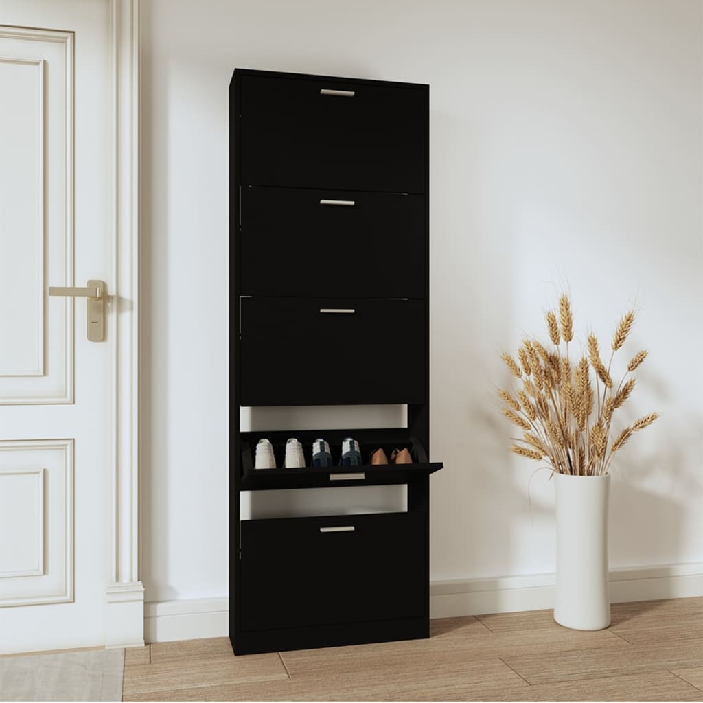 VidaXL Shoe cabinet 59x17x169 cm Processed Wood Black