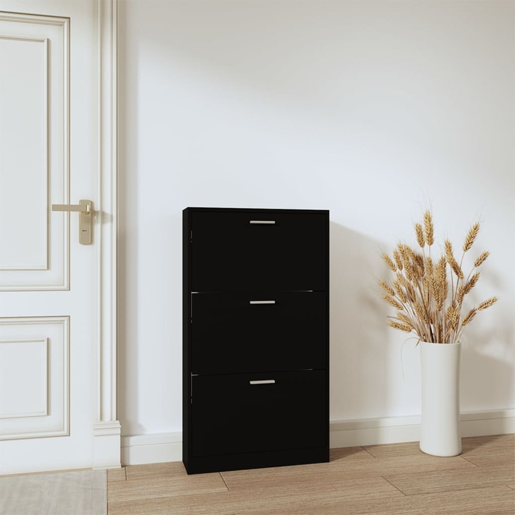 Vidaxl Shoe Cabinet 59x17x108 cm Property Wood Black