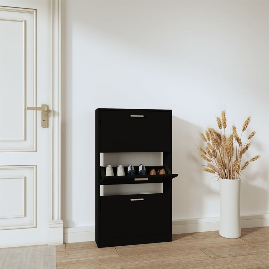 Vidaxl Shoe Cabinet 59x17x108 cm Property Wood Black