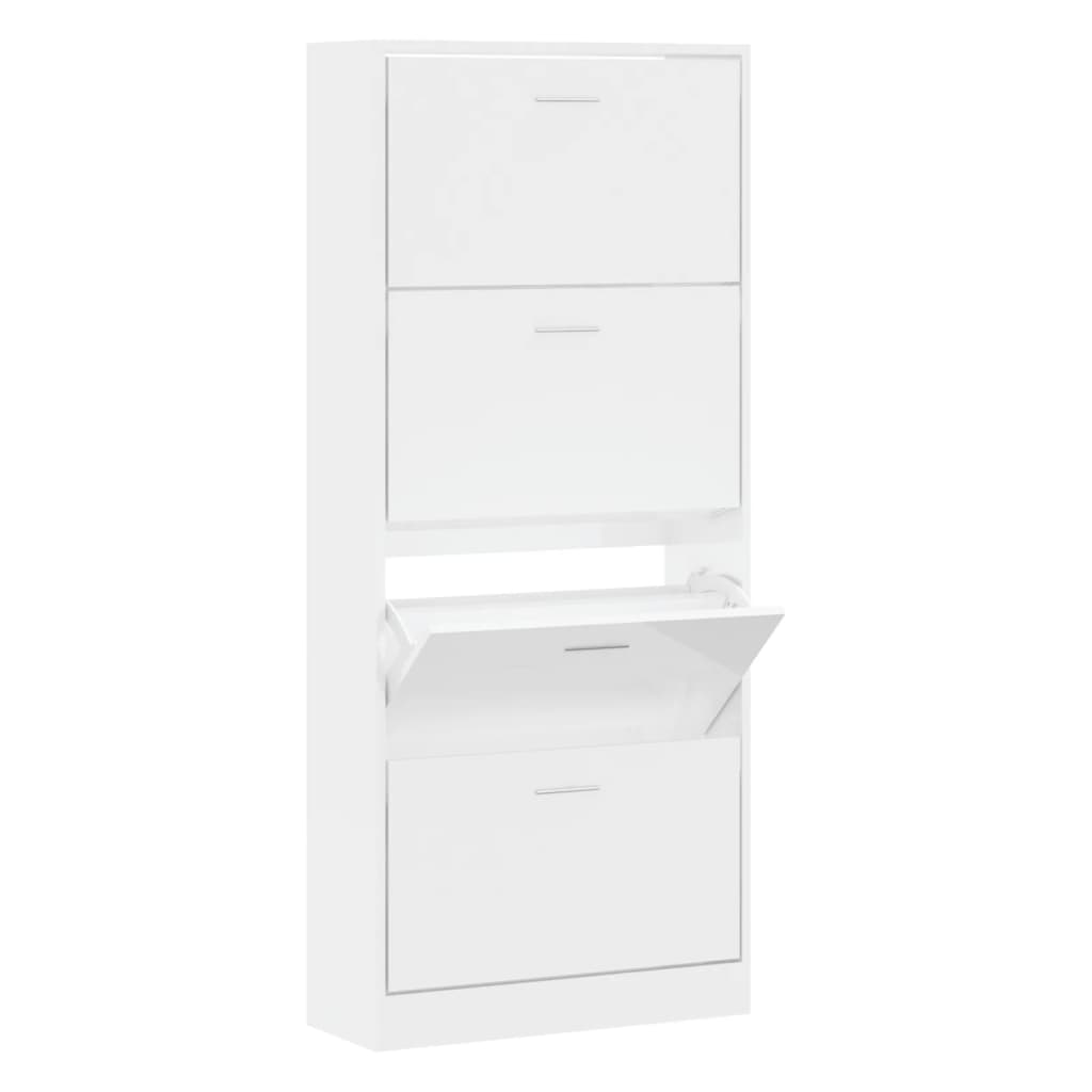 Armoire à chaussures Vidaxl 63x24x147 cm Bois bien en bois haut brillant blanc