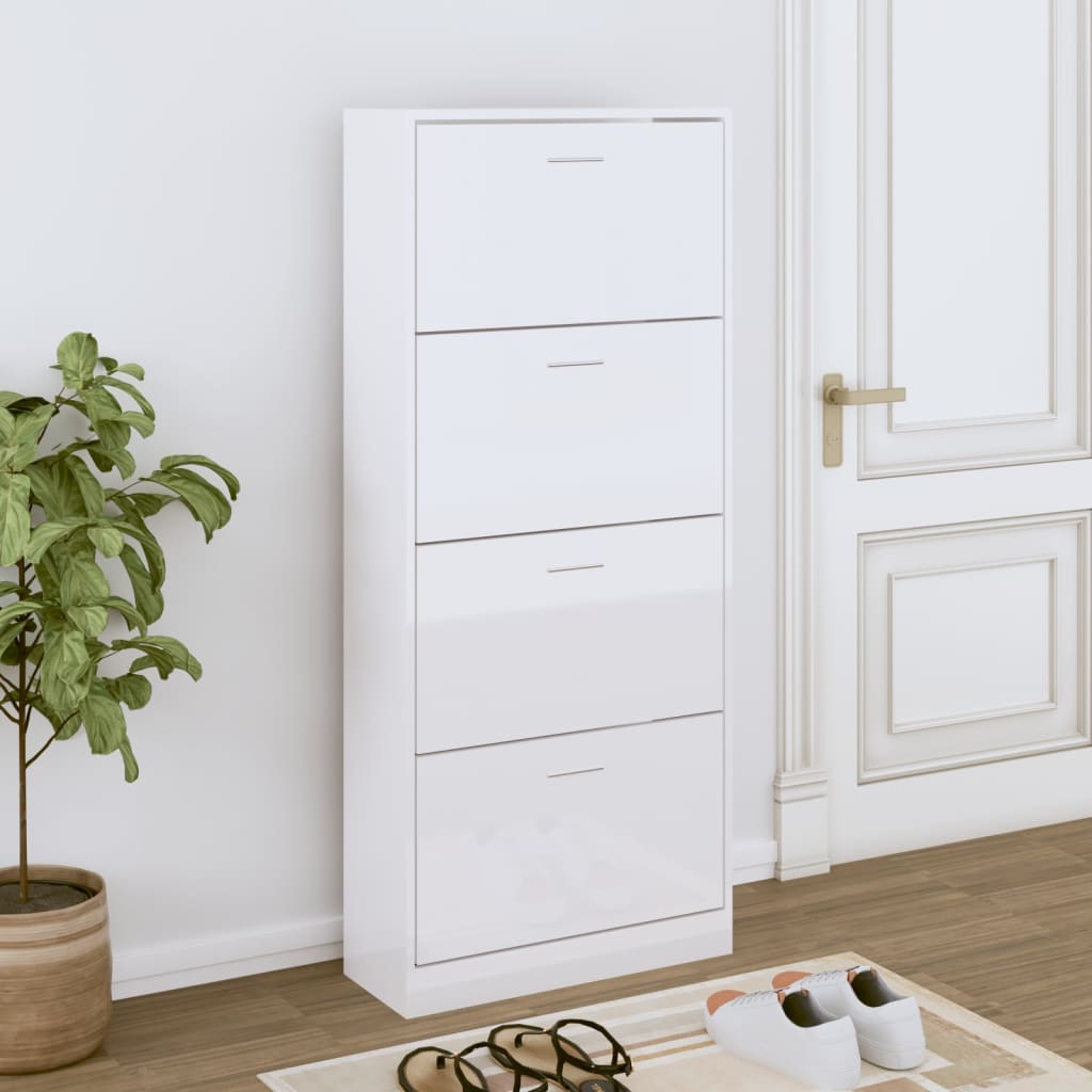 Armoire à chaussures Vidaxl 63x24x147 cm Bois bien en bois haut brillant blanc