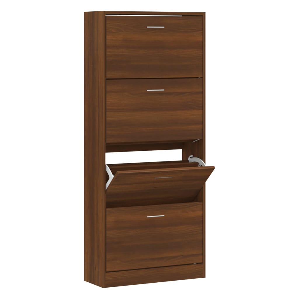 Vidaxl Shoe Cabinet 63x24x147 cm skåret træbrun eg farve