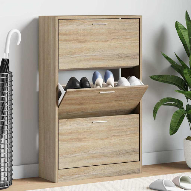 Vidaxl schoenenkast 63x24x103 cm bewerkt hout sonoma eikenkleurig
