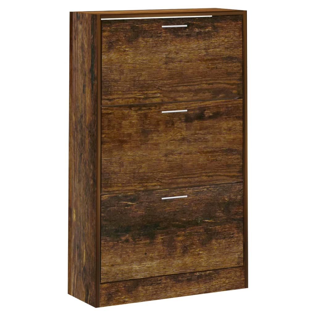 Armoire à chaussures vidaxl 63x24x103 cm de chêne fumé en bois travaillé coloré