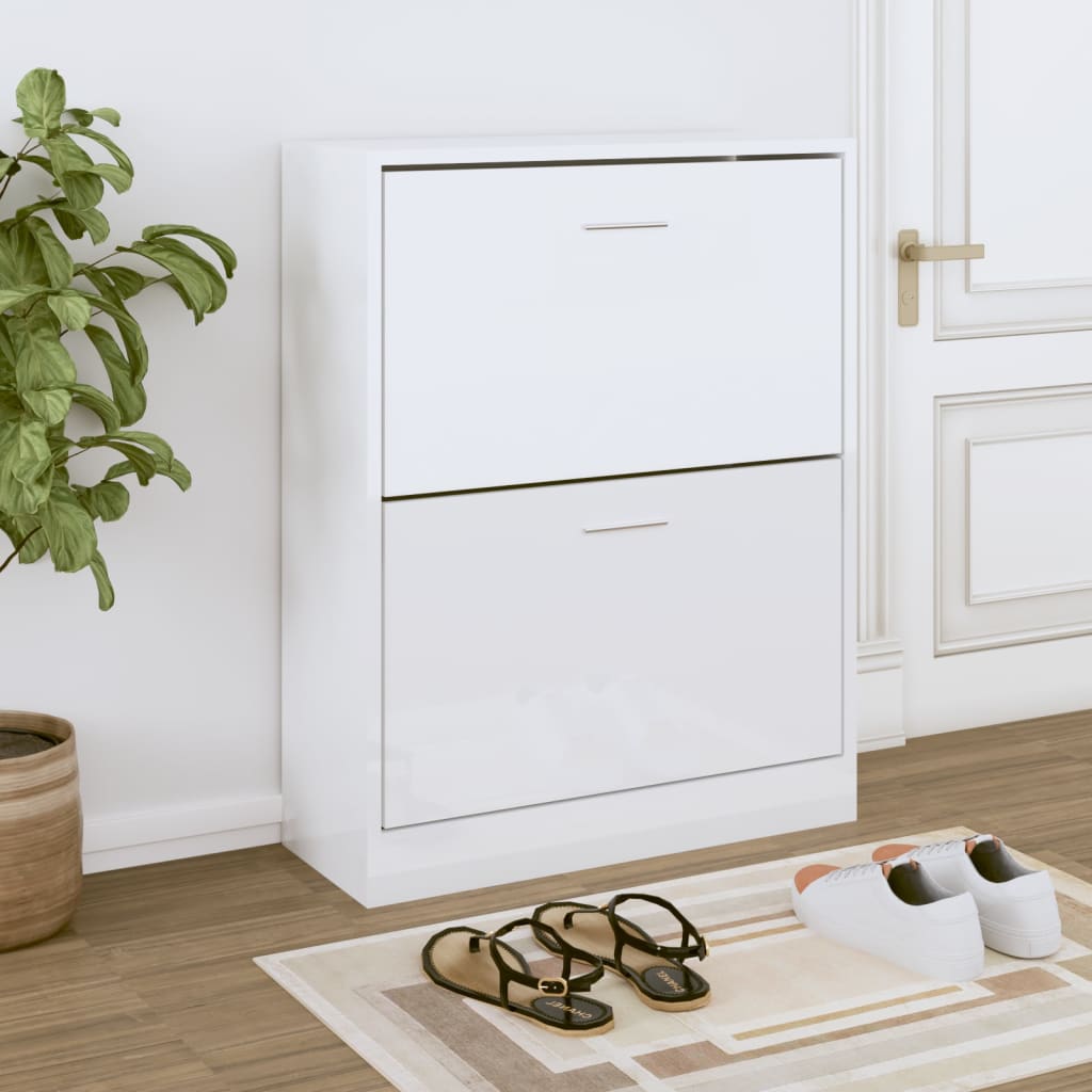 Vidaxl Cabinet da scarpe 63x24x81 cm Bianco lucido in legno trasformato