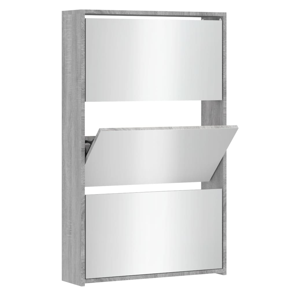 Vidaxl Cabinet da scarpe con specchio a 3 strati 63x17x102.5 cm grigio Sonoma