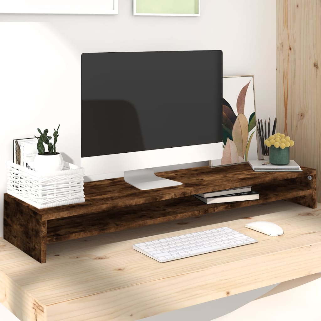 Vidaxl Monitor Standard 100x24x13 cm veraarbechtem Holz gefëmmt Oak faarweg