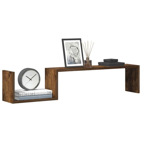 Vidaxl wandschappen 2 st 100x15x20 cm bewerkt hout gerookt eikenkleur