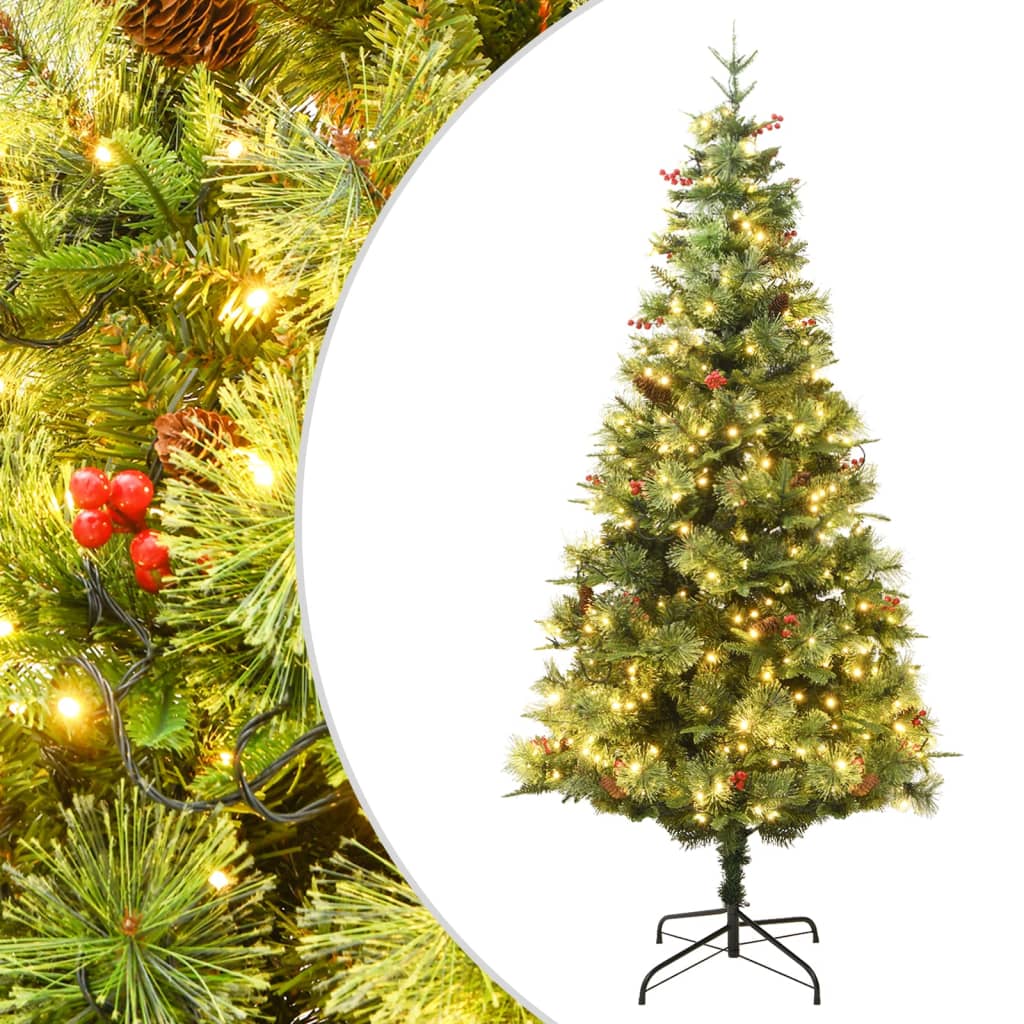 Vidaxl kerstboom met led en dennenappels 150 cm pvc en pe groen