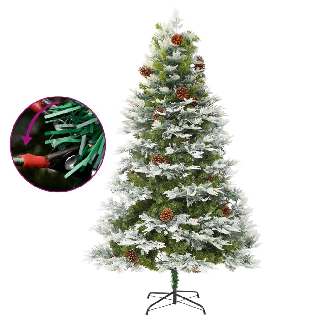 Vidaxl Chrëschtbeem mat LED a Pine Cons 225 cm pvc a pau gréng