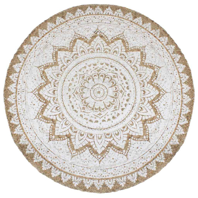 Vidaxl tapijt met print rond 210 cm gevlochten jute