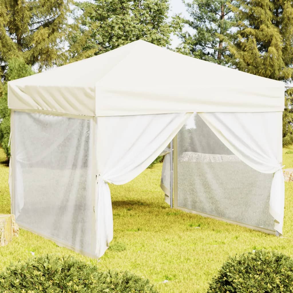 Vidaxl Partytent zložljivo s stranskimi stenami 3x3 m smetana -obarvana