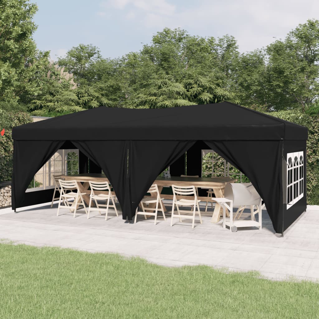 Vidaxl Partytent zložljivo s stranskimi stenami 3x6 m črno